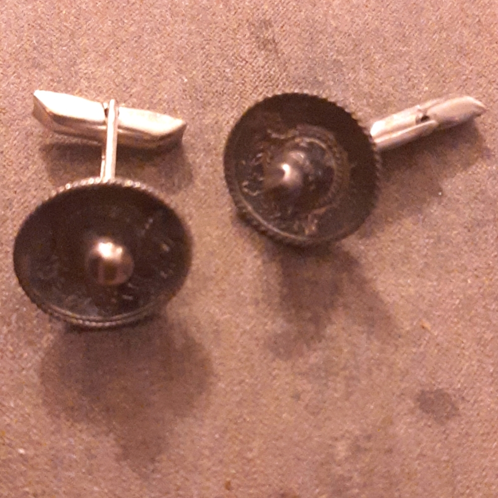 Vintage Mexican Sterling Silver Temcha Sombrero Cufflinks